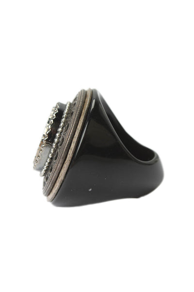 Rings Eclectic by Melanie Lynn Womens Silver Tone Black Lucite Cocktail Ring Sz