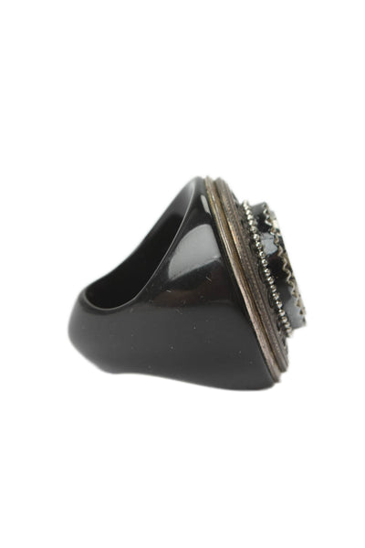 Rings Eclectic by Melanie Lynn Womens Silver Tone Black Lucite Cocktail Ring Sz