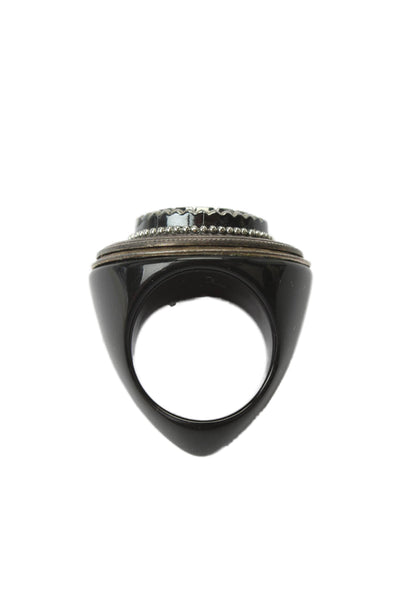 Rings Eclectic by Melanie Lynn Womens Silver Tone Black Lucite Cocktail Ring Sz