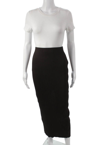 Zara Women Striped Cotton Blend Straight Pencil Skirt Brown Long Size M
