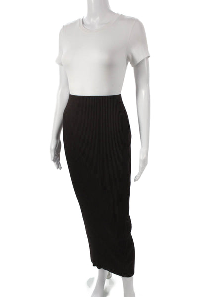 Zara Women Striped Cotton Blend Straight Pencil Skirt Brown Long Size M