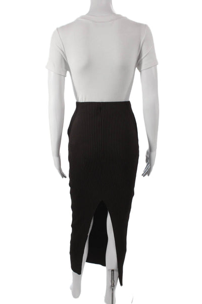 Zara Women Striped Cotton Blend Straight Pencil Skirt Brown Long Size M