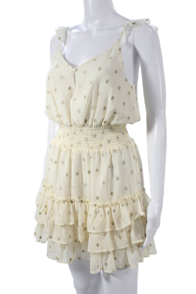 Saltwater Luxe Womens Mini V-Neck Geometric Sleeveless Ivory Dress Size S