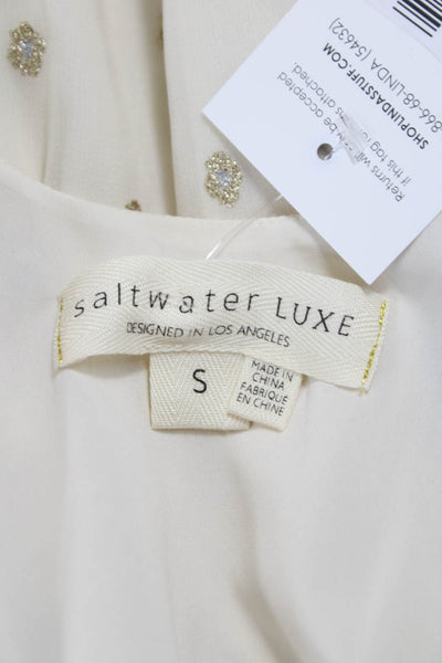 Saltwater Luxe Womens Mini V-Neck Geometric Sleeveless Ivory Dress Size S