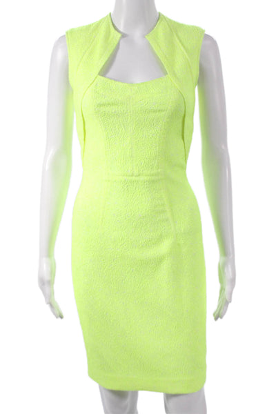Yigal Azrouel Women Yellow Jacquard Sheath Dress Square Neck Sleeveless Size S