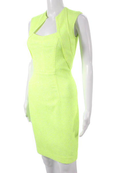 Yigal Azrouel Women Yellow Jacquard Sheath Dress Square Neck Sleeveless Size S