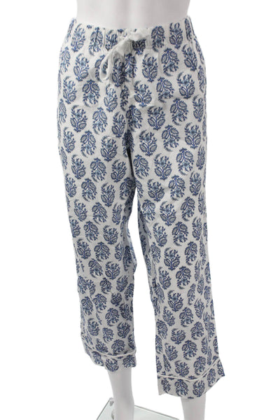 J Crew Womens Capri Pajama Pants White Floral Cotton Drawstring Size XS