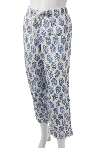 J Crew Womens Capri Pajama Pants White Floral Cotton Drawstring Size XS