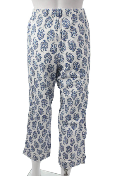 J Crew Womens Capri Pajama Pants White Floral Cotton Drawstring Size XS