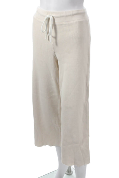 Leallo Women Beige Cotton Capri Lounge Set Henley Button Long Sleeve Size XS