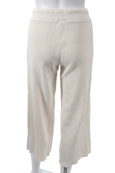 Leallo Women Beige Cotton Capri Lounge Set Henley Button Long Sleeve Size XS