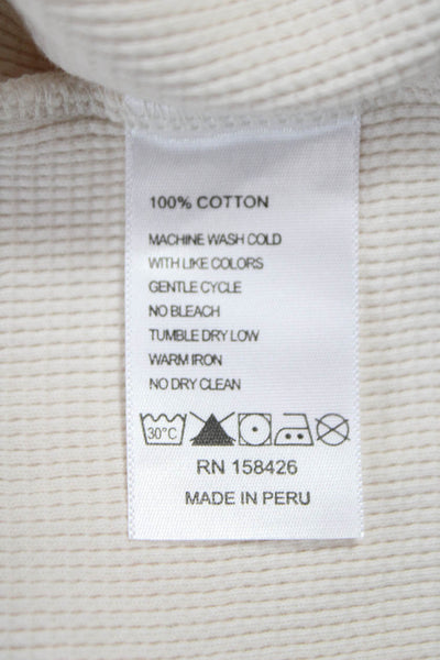 Leallo Women Beige Cotton Capri Lounge Set Henley Button Long Sleeve Size XS