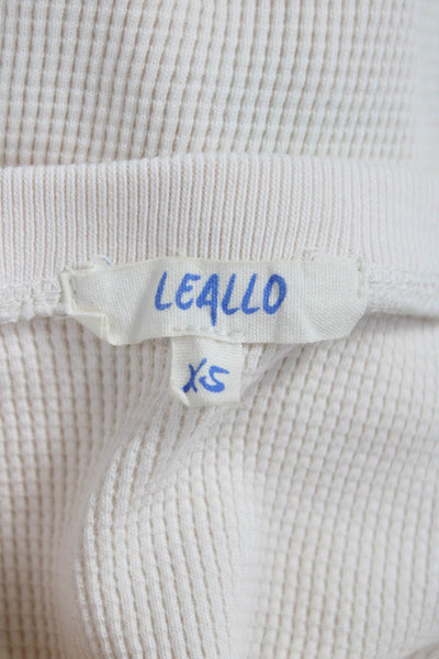 Leallo Women Beige Cotton Capri Lounge Set Henley Button Long Sleeve Size XS