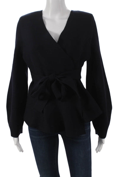 Zara Women Wrap Sweater Blue V Neck Tie Long Sleeve Viscose Size S