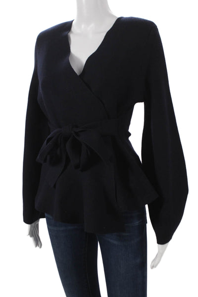 Zara Women Wrap Sweater Blue V Neck Tie Long Sleeve Viscose Size S