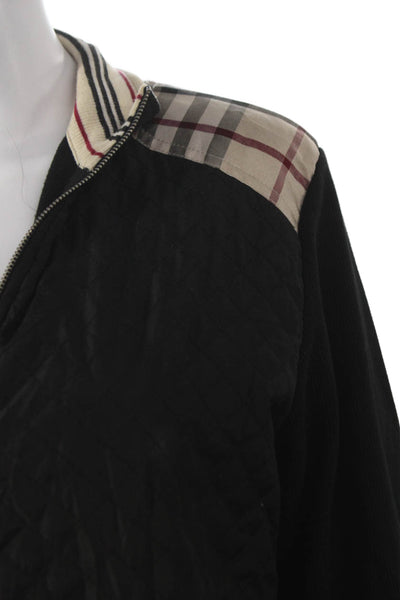Burberry London Womens Black Cotton Zip Bomber Jacket Designer Size 2XL