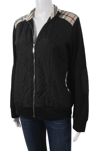 Burberry London Womens Black Cotton Zip Bomber Jacket Designer Size 2XL
