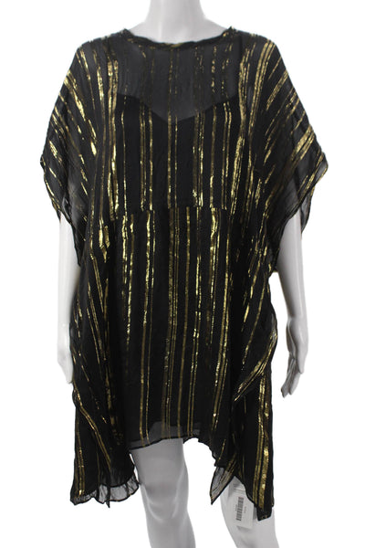 IRO Womens Kaftan Dress Black Silk Blend Striped Short Sleeve Size 36