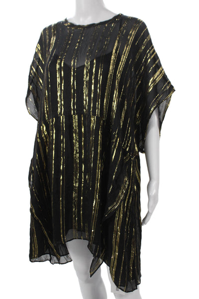 IRO Womens Kaftan Dress Black Silk Blend Striped Short Sleeve Size 36