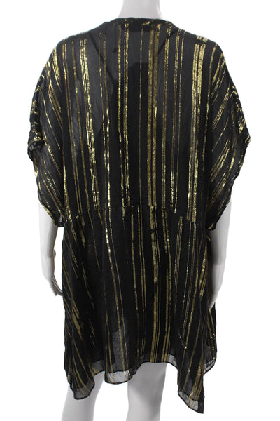 IRO Womens Kaftan Dress Black Silk Blend Striped Short Sleeve Size 36
