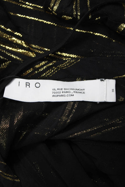 IRO Womens Kaftan Dress Black Silk Blend Striped Short Sleeve Size 36