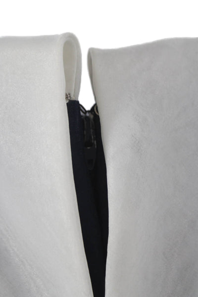 Rose Taft Navy White Short Sleeve Tulle Evening Gown Sz 6