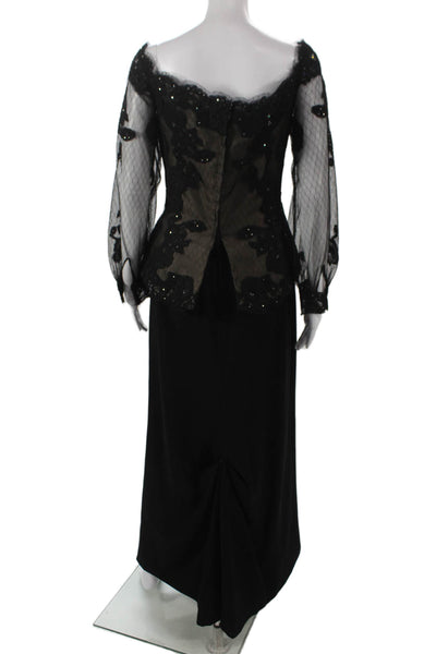 Rose Taft Couture Womens Black Lace Maxi Dress Scoop Neck Long Sleeve Size 8