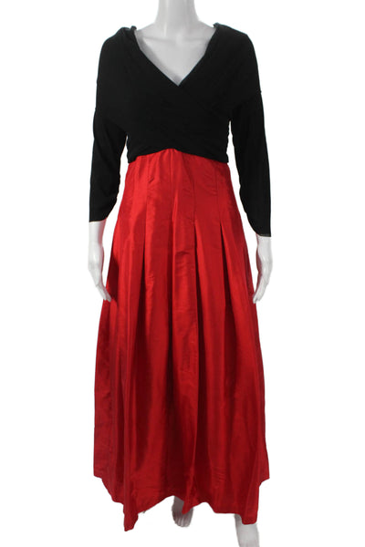 Sophy Curson Womens Black Red Long Sleeve Taffeta Vneck Evening Gown Sz 6