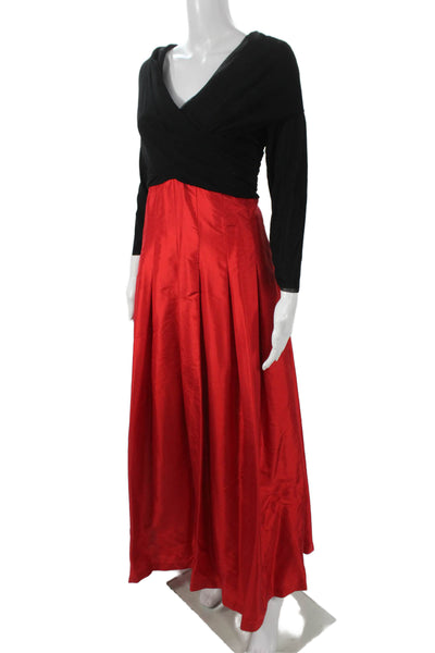 Sophy Curson Womens Black Red Long Sleeve Taffeta Vneck Evening Gown Sz 6