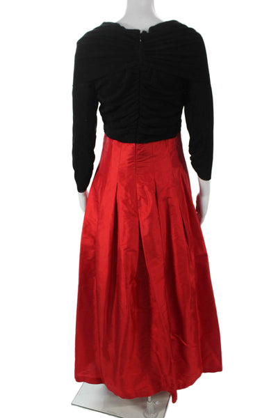 Sophy Curson Womens Black Red Long Sleeve Taffeta Vneck Evening Gown Sz 6
