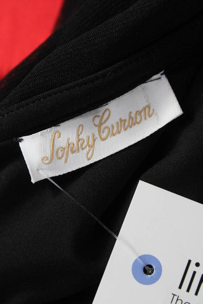 Sophy Curson Womens Black Red Long Sleeve Taffeta Vneck Evening Gown Sz 6