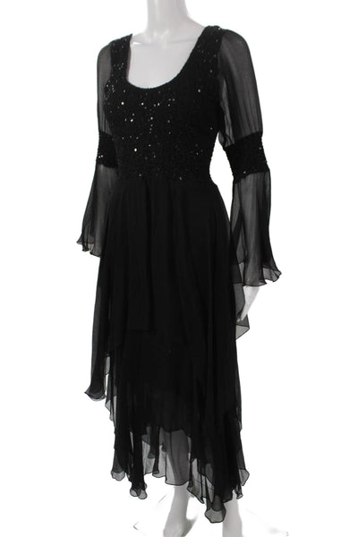 Sara Mique Womens Black Long Sleeve Sequin Mid Length Dress Sz XL