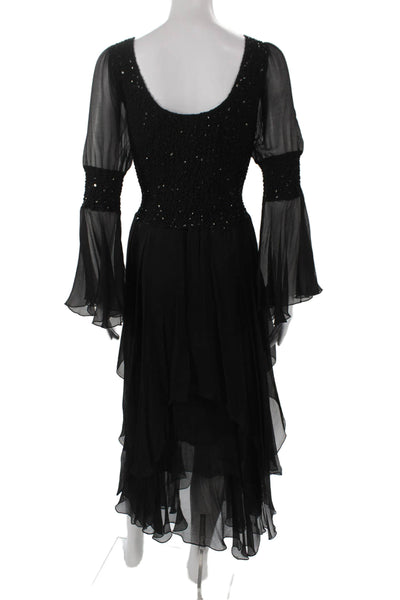 Sara Mique Womens Black Long Sleeve Sequin Mid Length Dress Sz XL