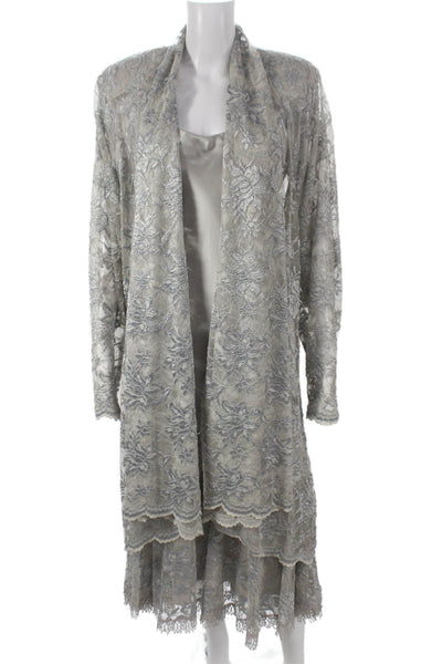 Susan Lurenfeld Womens Cami Satin Floral Long Sleeve Dress Gray Size S