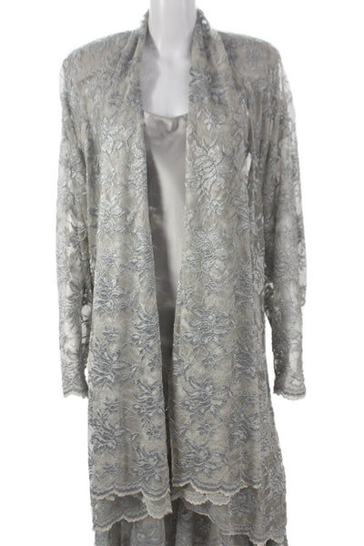 Susan Lurenfeld Womens Cami Satin Floral Long Sleeve Dress Gray Size S