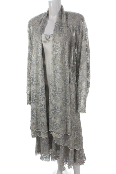 Susan Lurenfeld Womens Cami Satin Floral Long Sleeve Dress Gray Size S