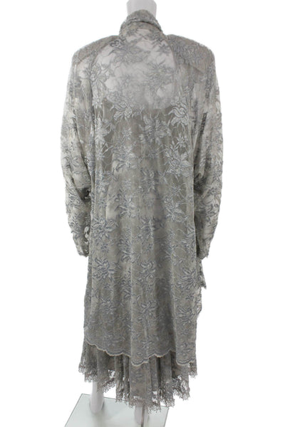 Susan Lurenfeld Womens Cami Satin Floral Long Sleeve Dress Gray Size S