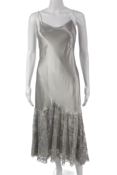 Susan Lurenfeld Womens Cami Satin Floral Long Sleeve Dress Gray Size S