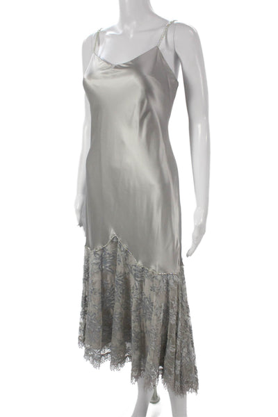 Susan Lurenfeld Womens Cami Satin Floral Long Sleeve Dress Gray Size S