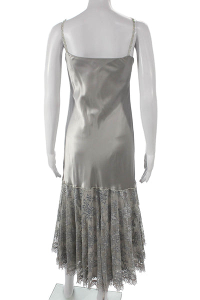 Susan Lurenfeld Womens Cami Satin Floral Long Sleeve Dress Gray Size S