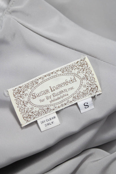 Susan Lurenfeld Womens Cami Satin Floral Long Sleeve Dress Gray Size S