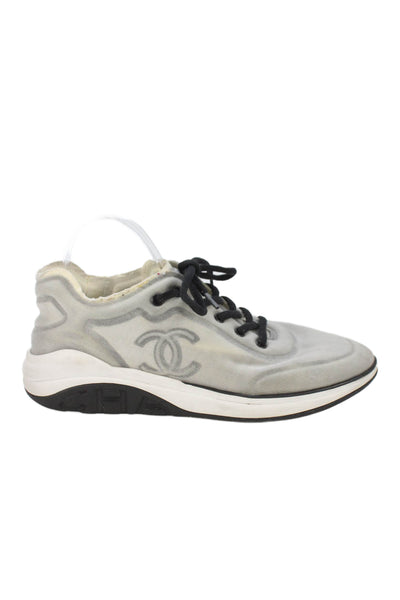 Chanel Mens Round Toe Low Top Sneakers Gray Size 43 13