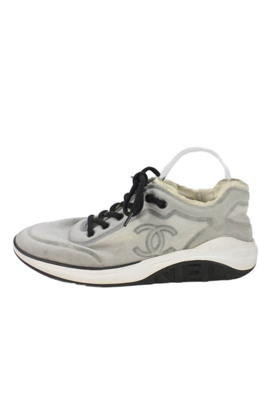 Chanel Mens Round Toe Low Top Sneakers Gray Size 43 13