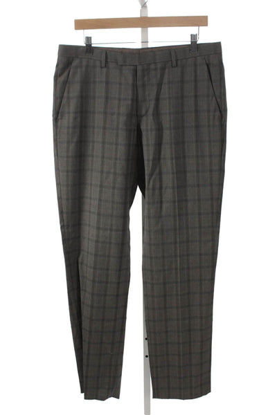 Boss Hugo Boss Mens Dress Pants Gray Plaid Virgin Wool Size 34