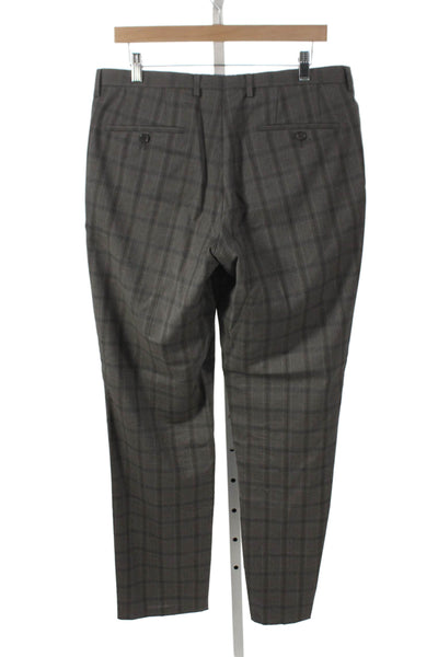 Boss Hugo Boss Mens Dress Pants Gray Plaid Virgin Wool Size 34