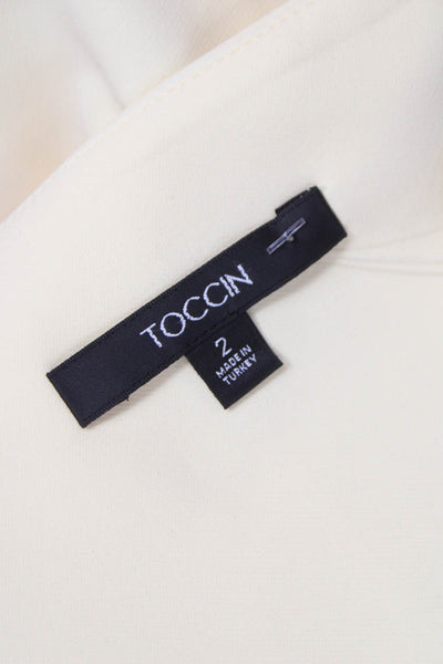 Toccin Women V-Neck Sleeveless Vest Ivory Button 88% Polyester Size 2