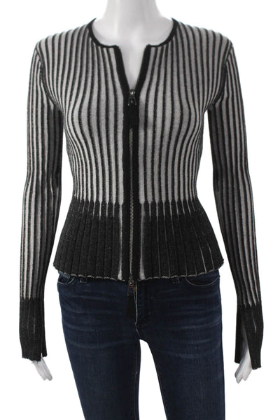 Toccin Womens Black Striped V-Neck Cardigan Long Sleeve Size XS