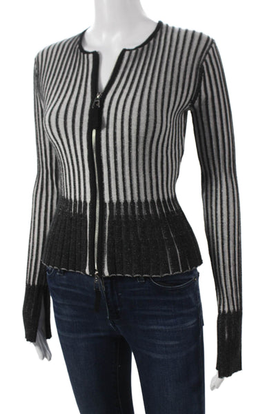 Toccin Womens Black Striped V-Neck Cardigan Long Sleeve Size XS