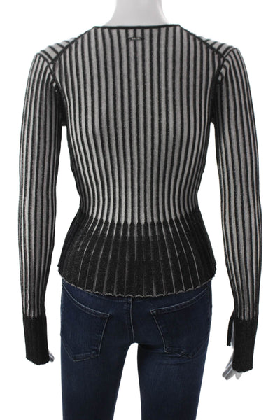 Toccin Womens Black Striped V-Neck Cardigan Long Sleeve Size XS