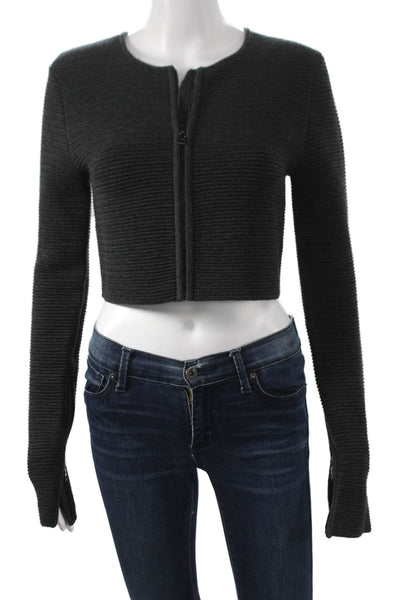 Toccin Womens Basic Jacket Gray Striped Zip Long Sleeve Size S